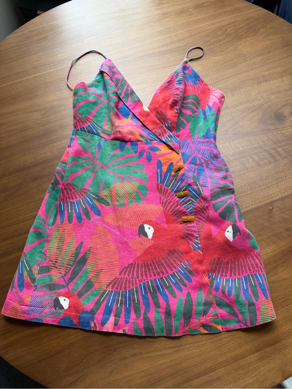 FARM Rio Pink Tropical Parrot Print Mini Dress